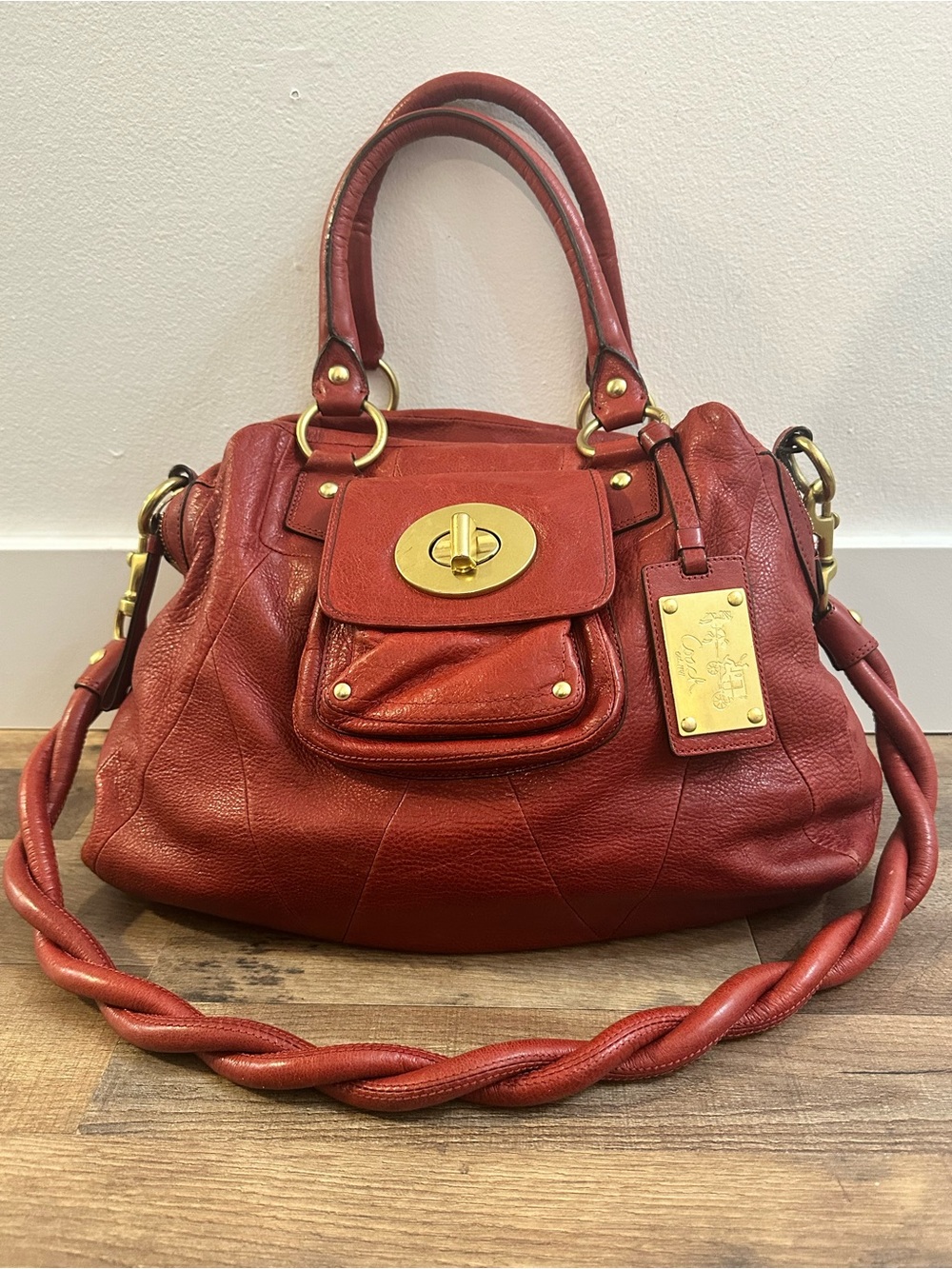 Coach Kira 13930 Red Leather Satchel Shoulder Bag w/ Detachable Braided Strap